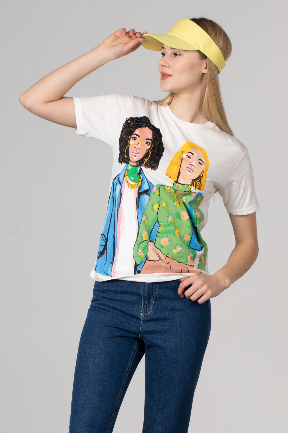 Kadın baskılı t-shirt-155 Ekru