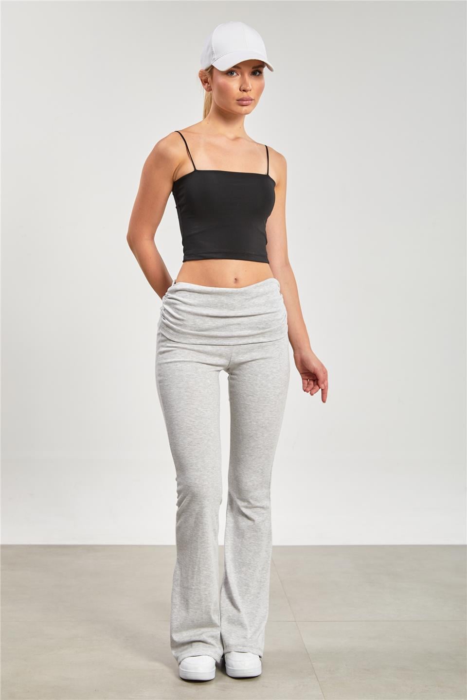 Kadın Bel Detay İspanyol Paça Tayt Pantolon - Kar Melanj