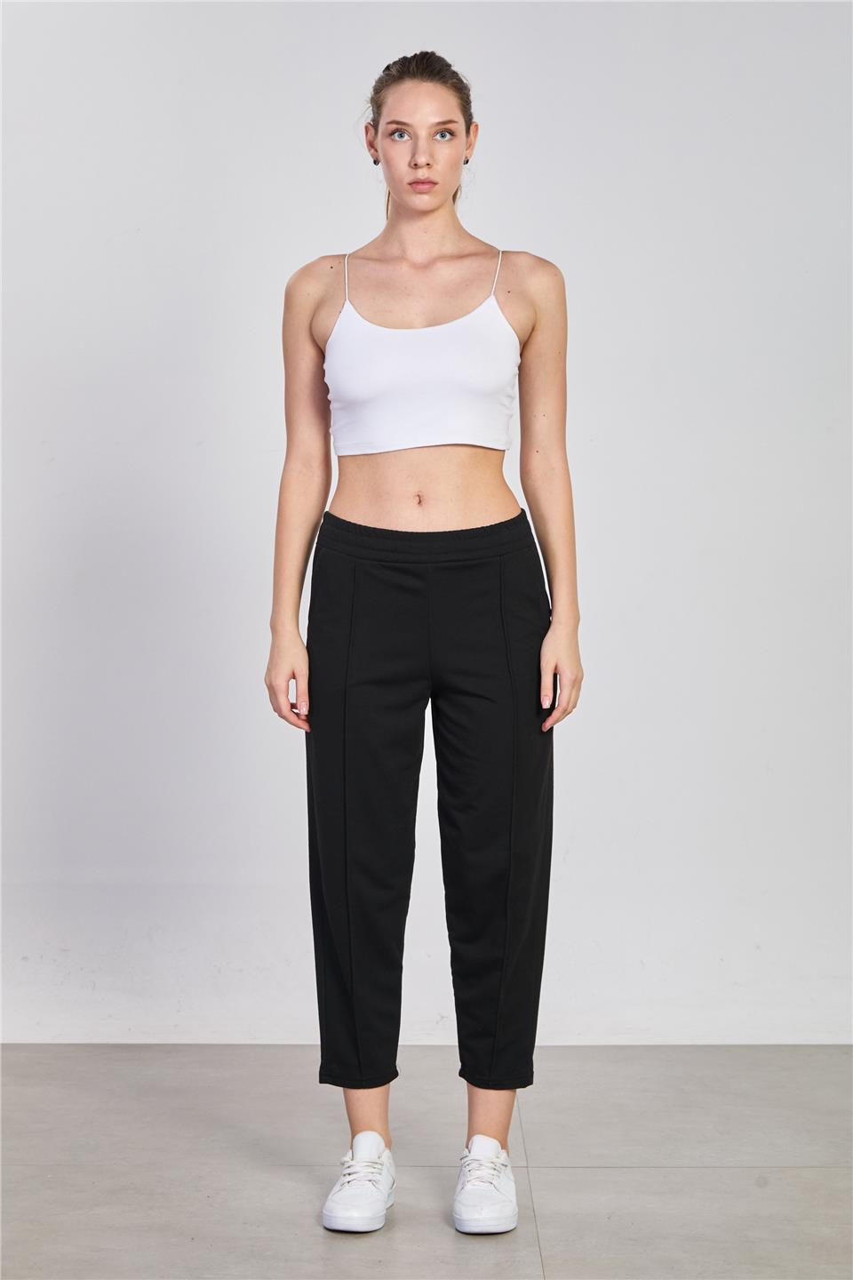 Kadın Çimalı Havuç Eşofman Altı - Siyah