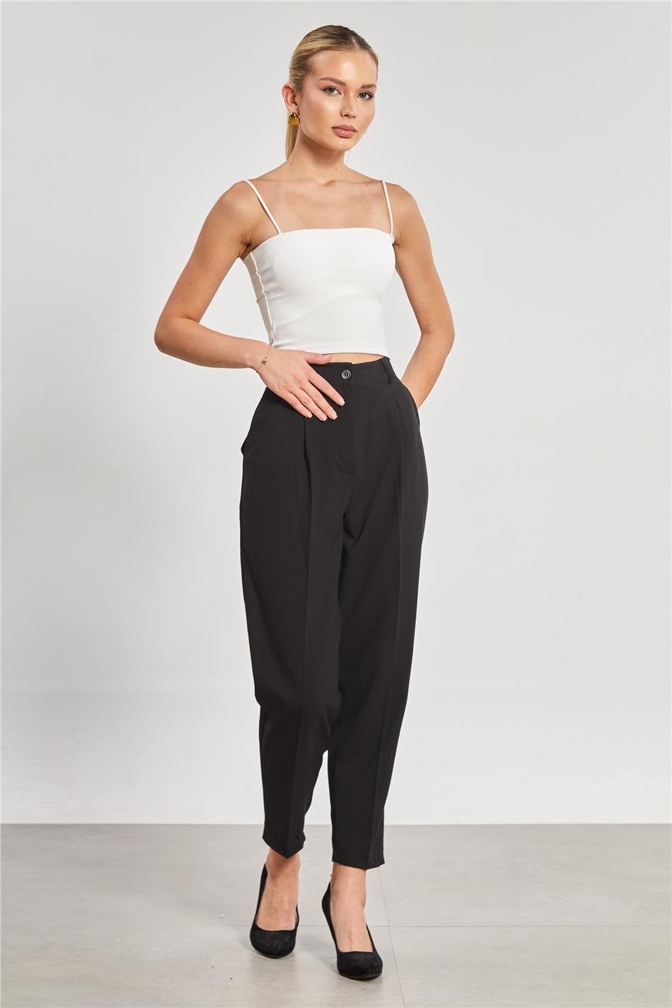 Kadın Havuç Kumaş Pantolon - Siyah