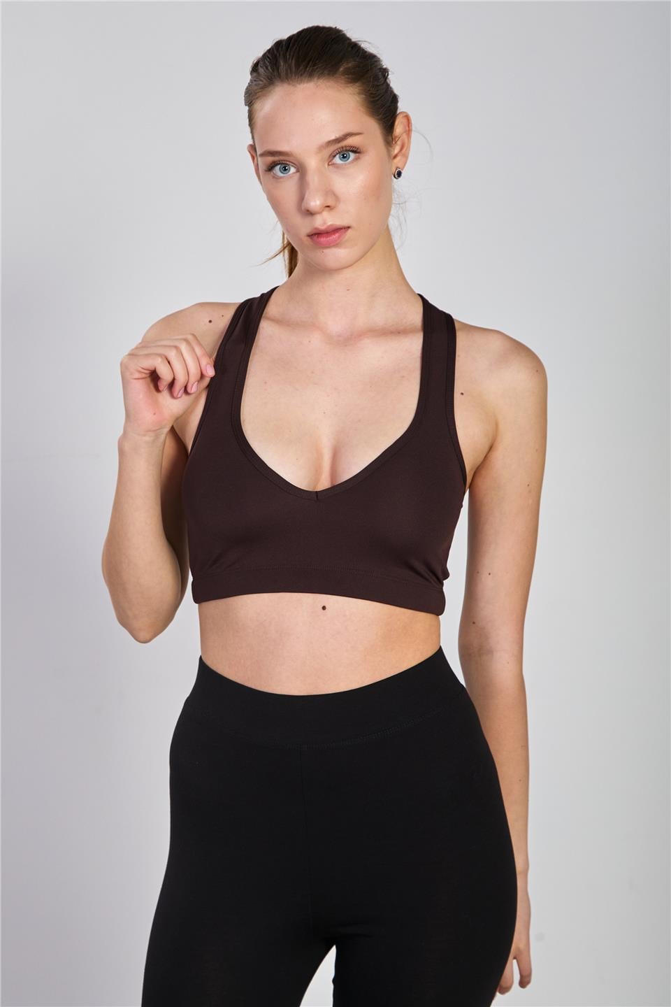 Kalın askılı arkası çapraz büstiyer-1012 Kahve