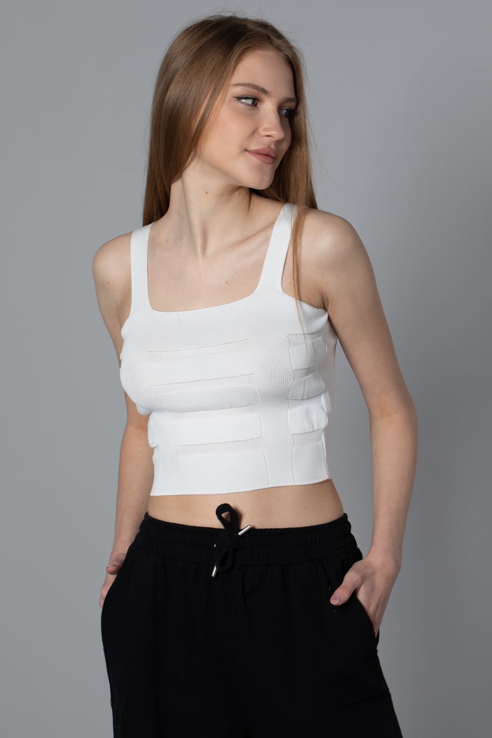 Kalın askılı crop body-8367 Ekru