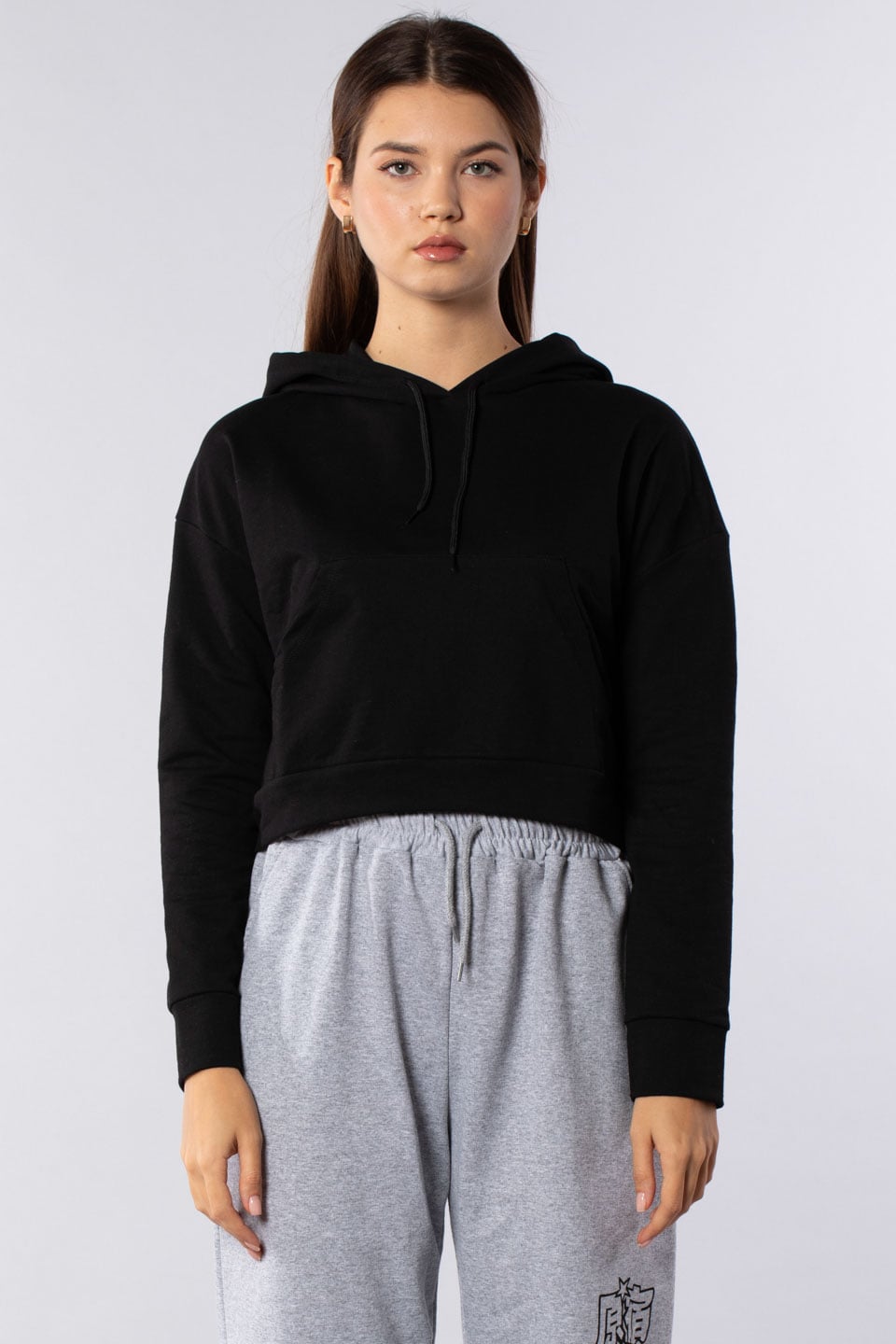 Kanguru cepli kapüşonlu sweatshirt-7073 Siyah