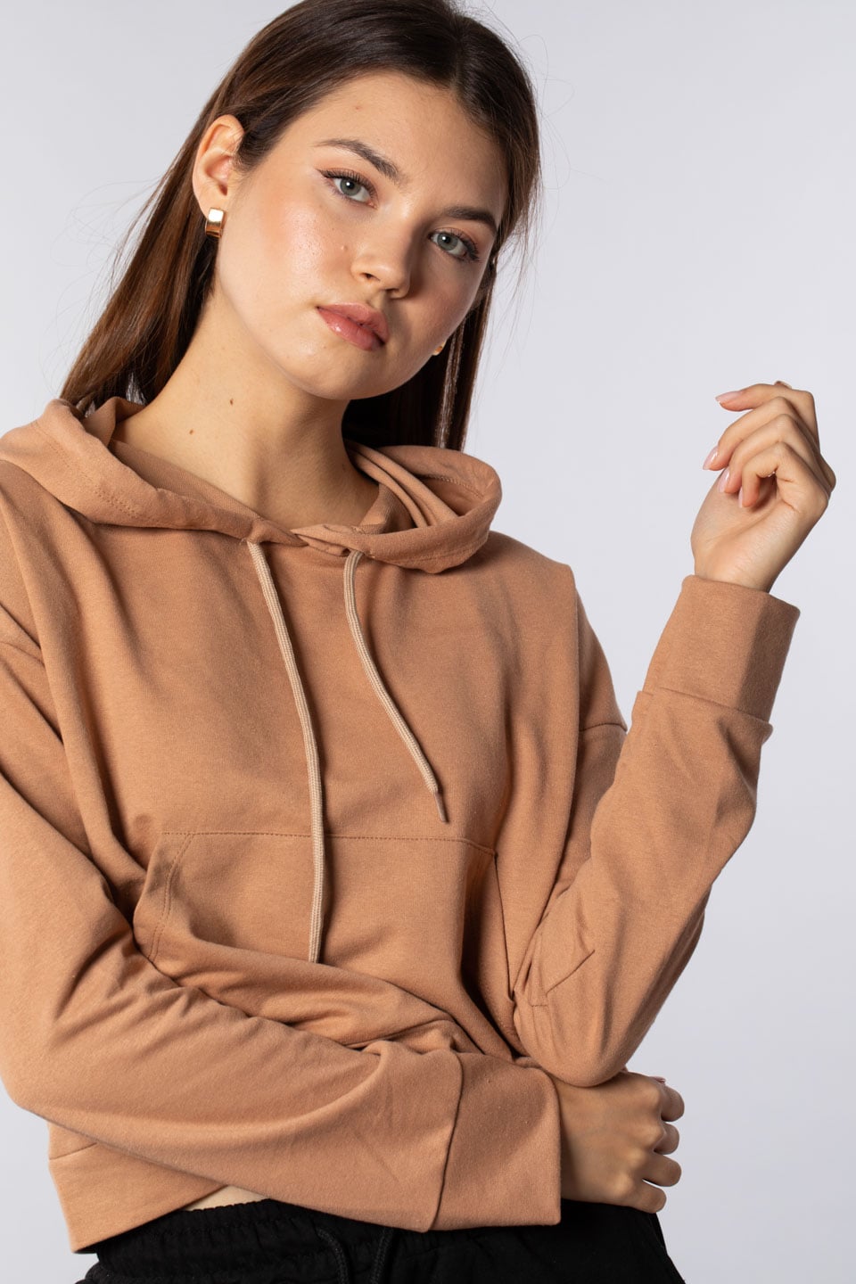 Kanguru cepli kapüşonlu sweatshirt-7073 Bisküvi