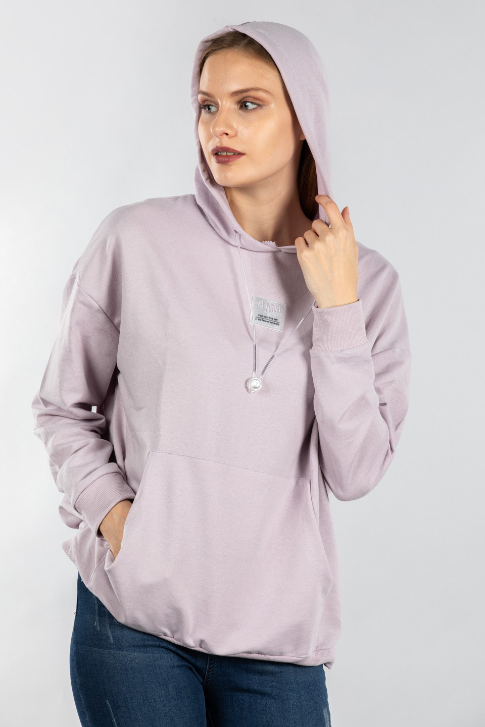Kanguru cepli sweatshirt-9648 Lila