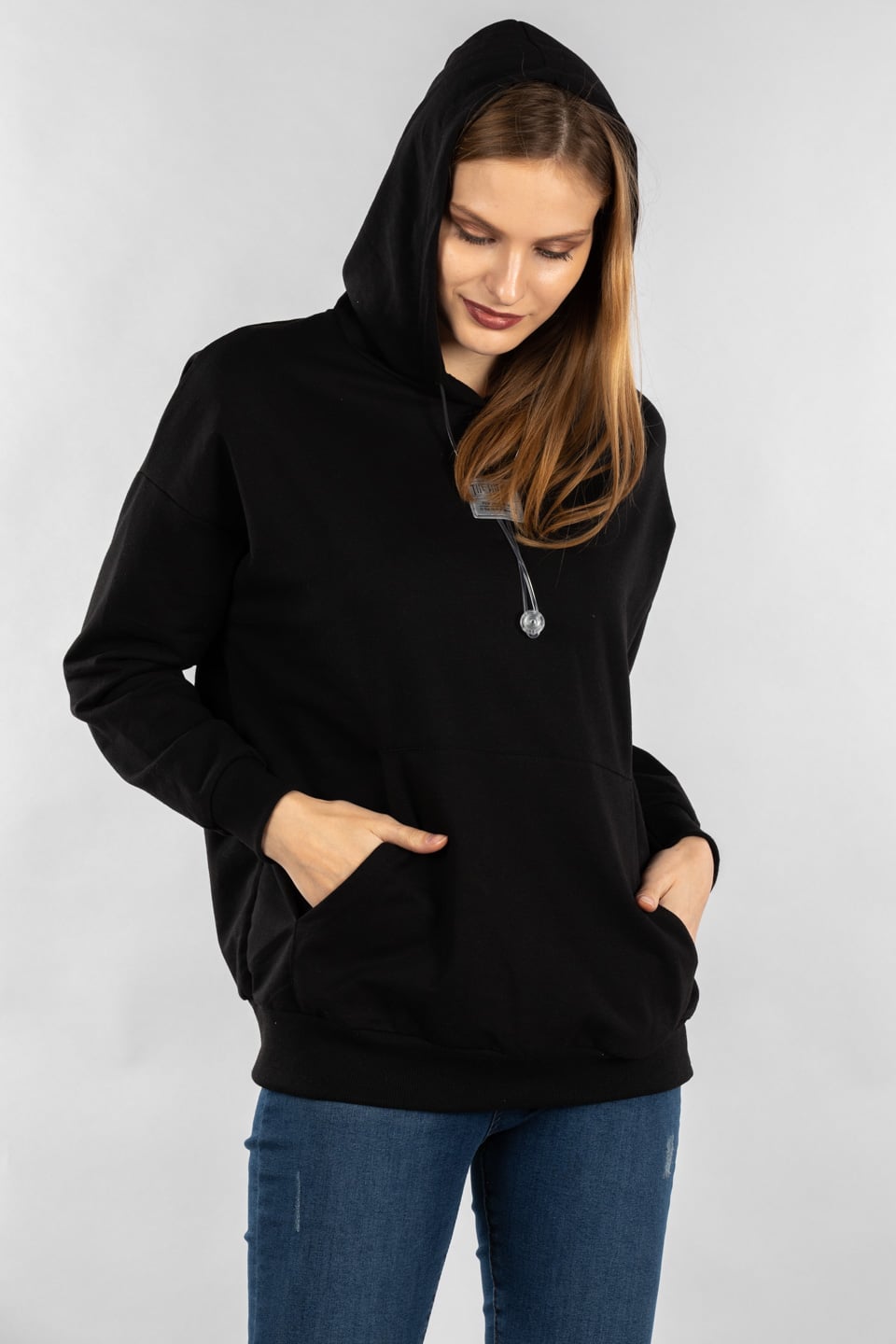 Kanguru cepli sweatshirt-9648 Siyah