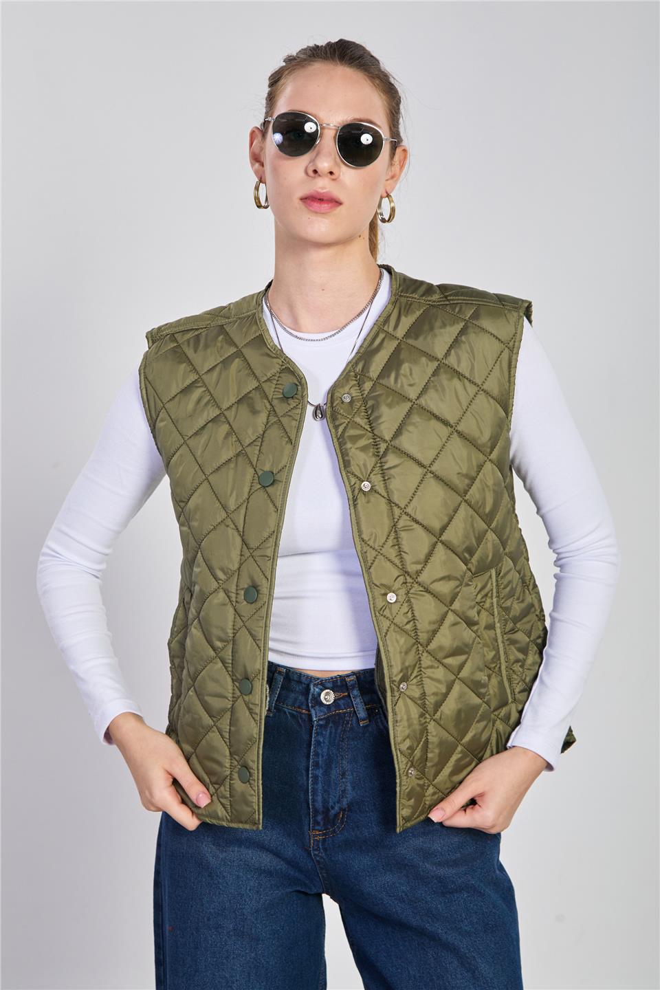 Kapitone yelek-26-034 Haki