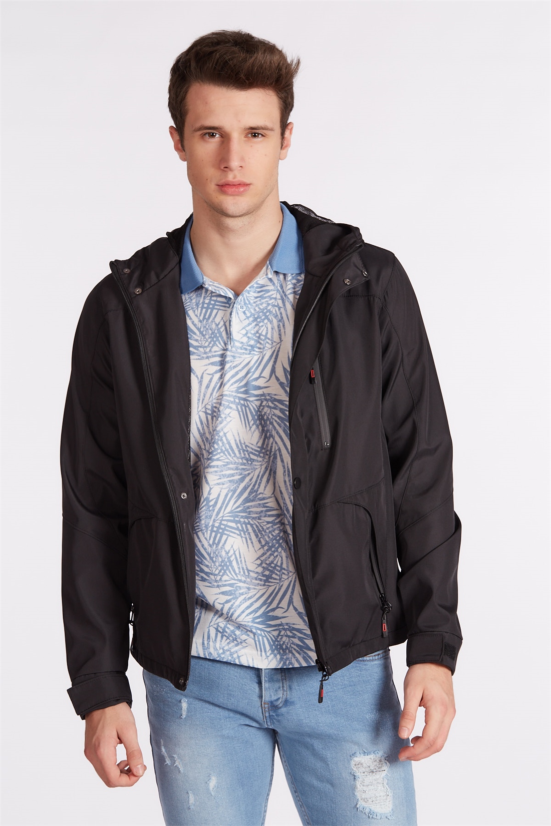 Kapüşon İçi Fileli Mont-Siyah