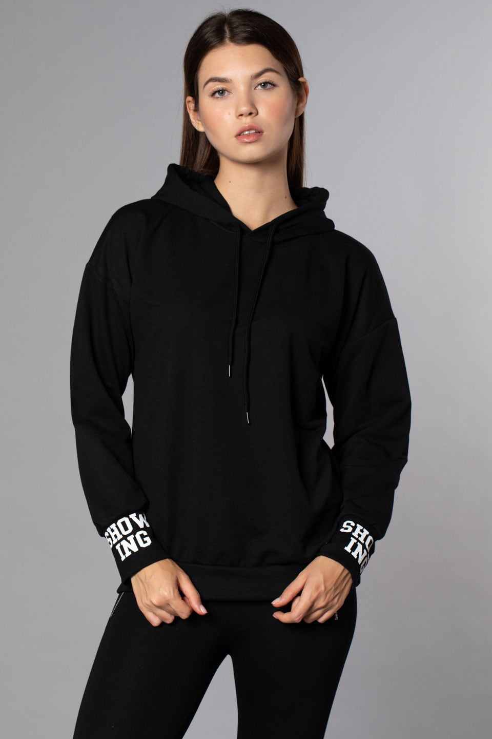 Kapüşonlu Arka Baskılı Sweatshirt-Siyah