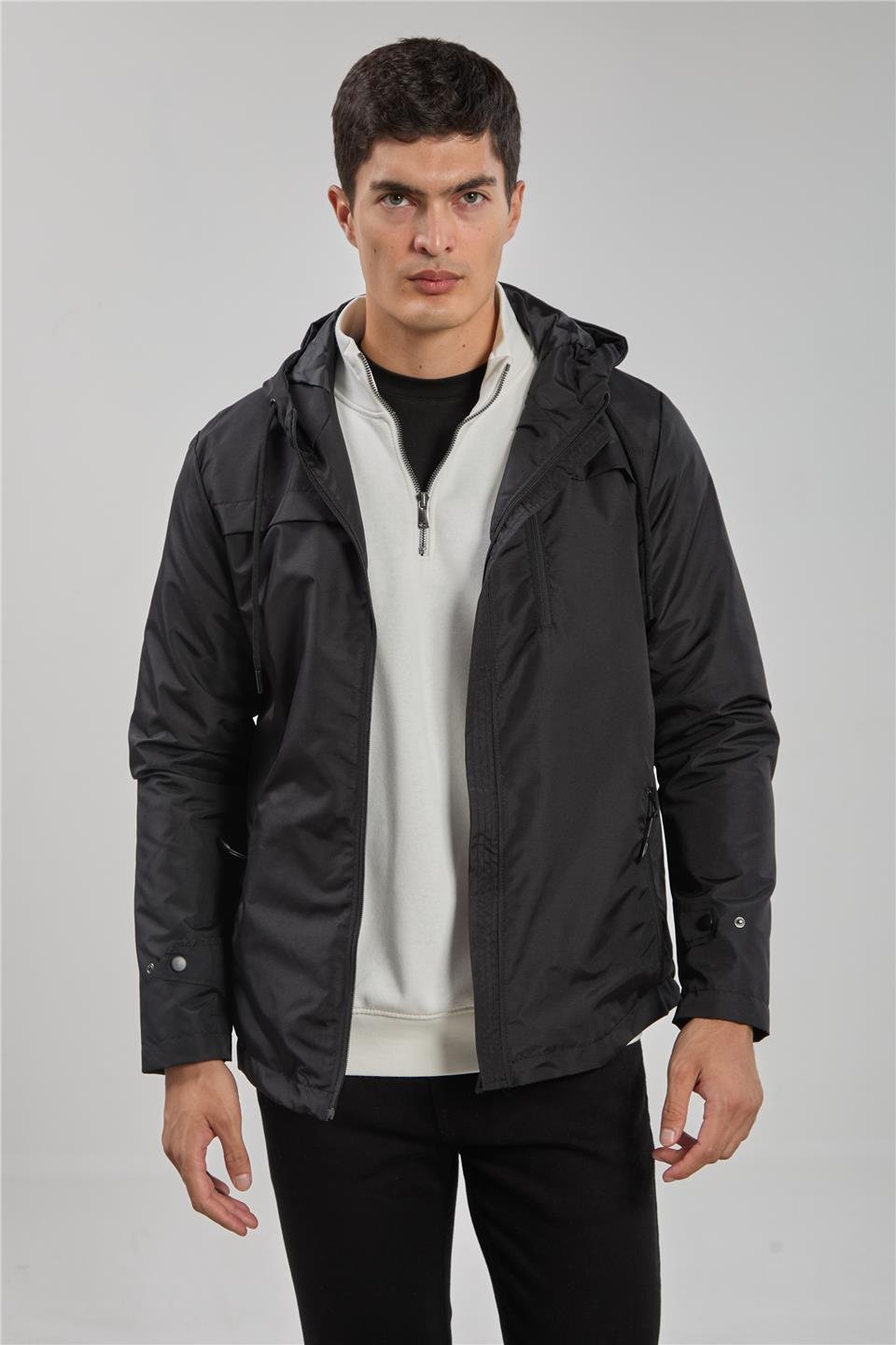 Kapüşonlu cepli ceket-3437 Siyah