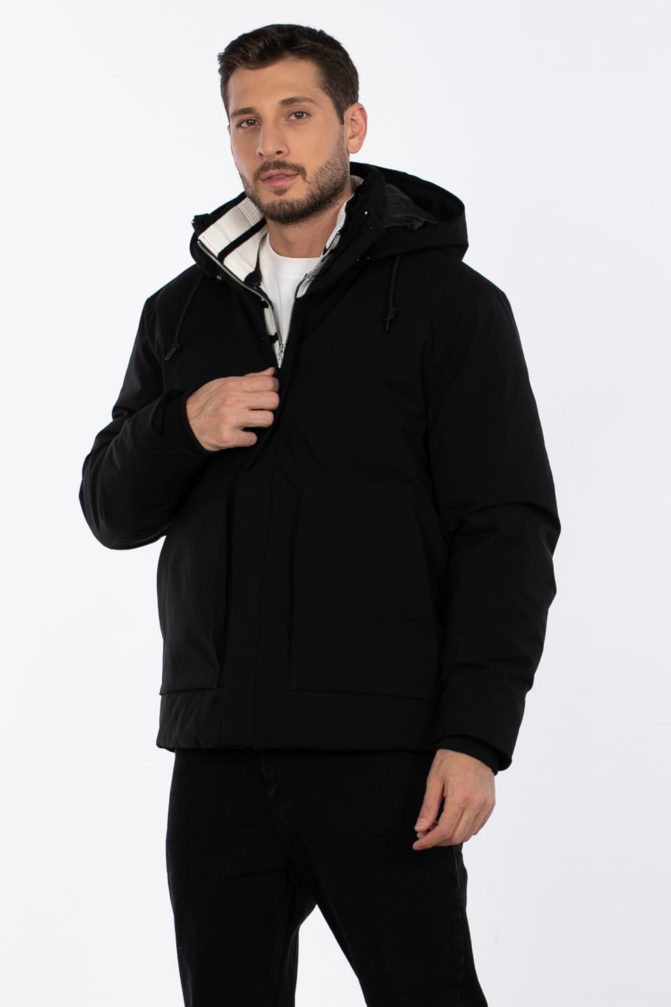 Kapüşonlu çift cep mont-ARNO Siyah