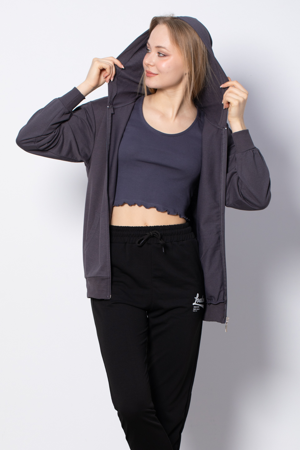 Kapüşonlu Fermuarlı Sweatshirt - Antrasit