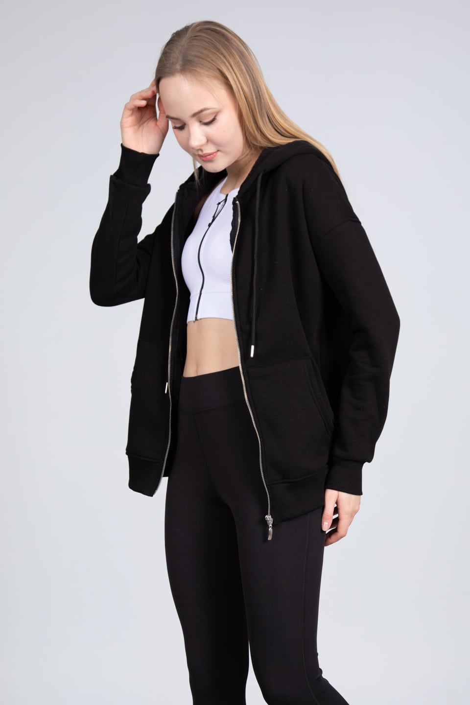 Kapüşonlu fermuarlı sweatshirt-DVN0032 Siyah