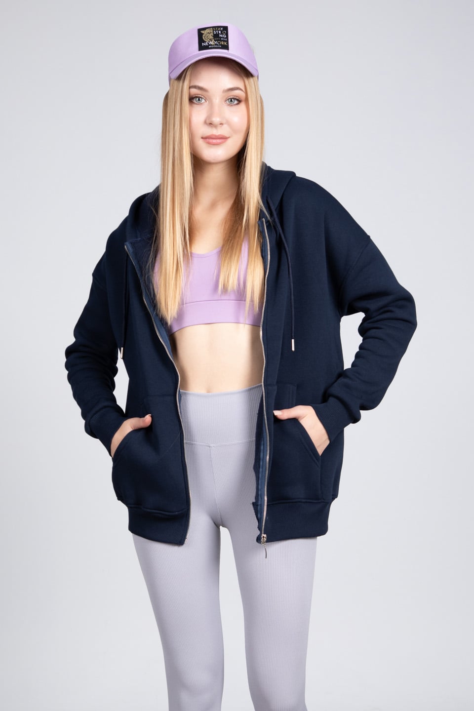 Kapüşonlu fermuarlı sweatshirt-DVN0032 Lacivert