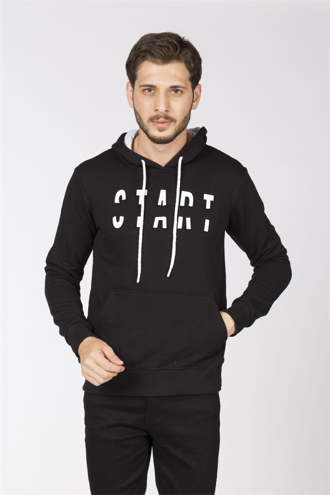 Kapüşonlu Kanguru Cep Sweatshirt-Siyah