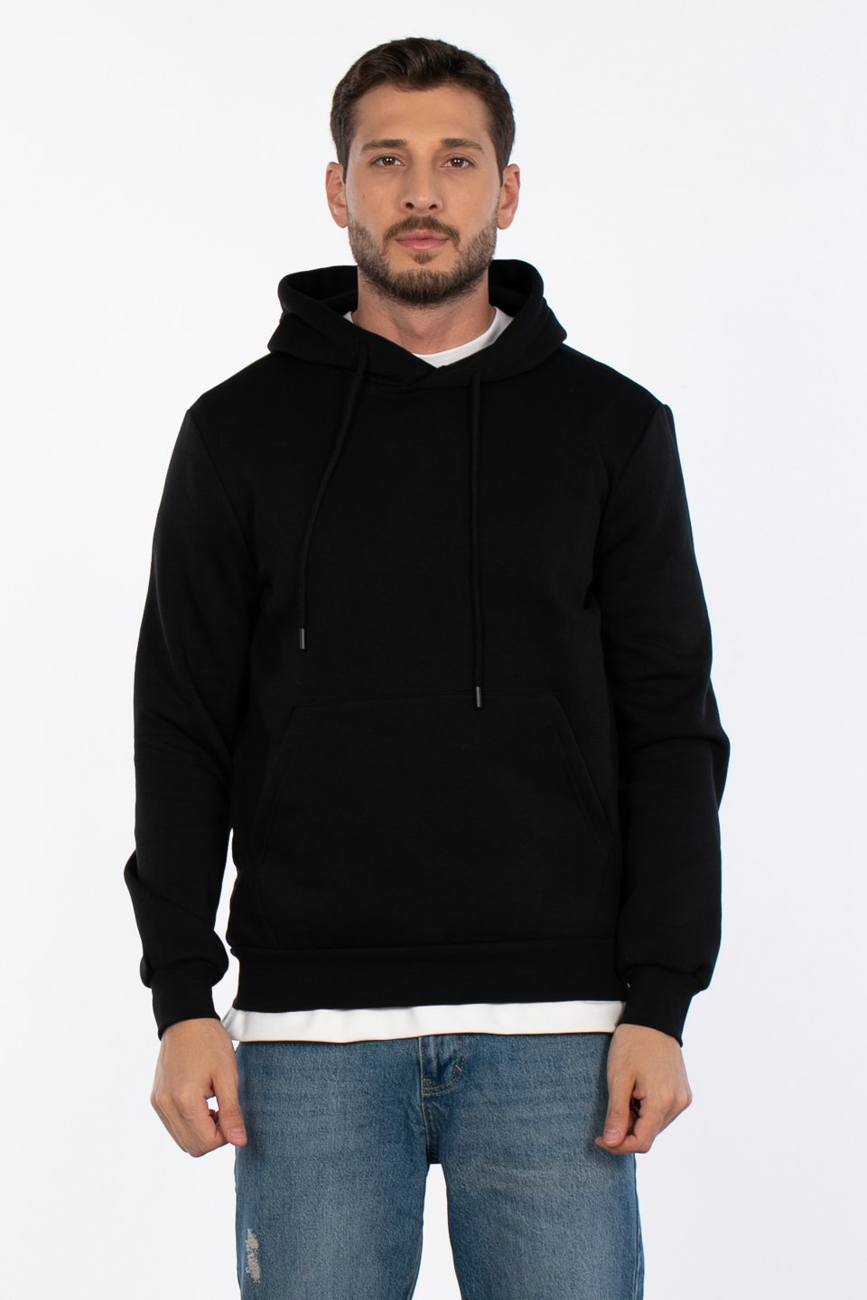 Kapüşonlu kanguru cepli sweatshirt-5281 Siyah