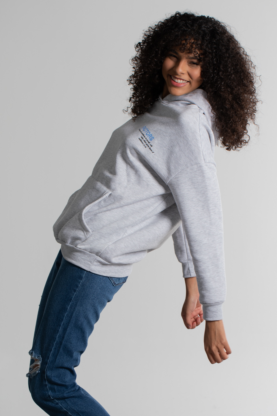 Kapüşonlu Önü Arkası Baskılı Sweatshirt - Gri