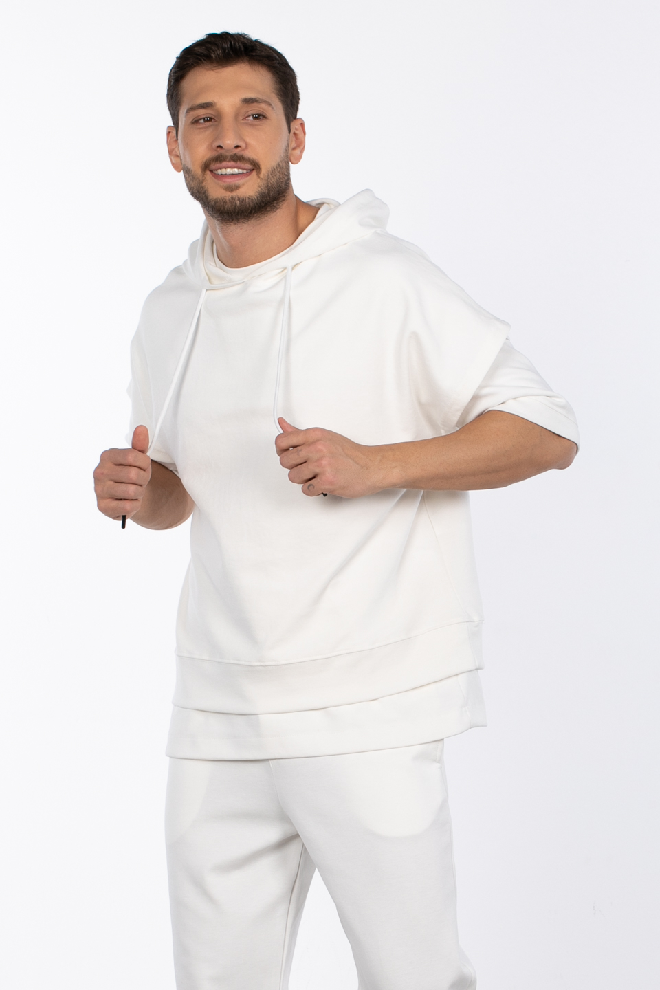 Kapüşonlu oversize sweat MINIMAL CLOTHING-1133 Beyaz