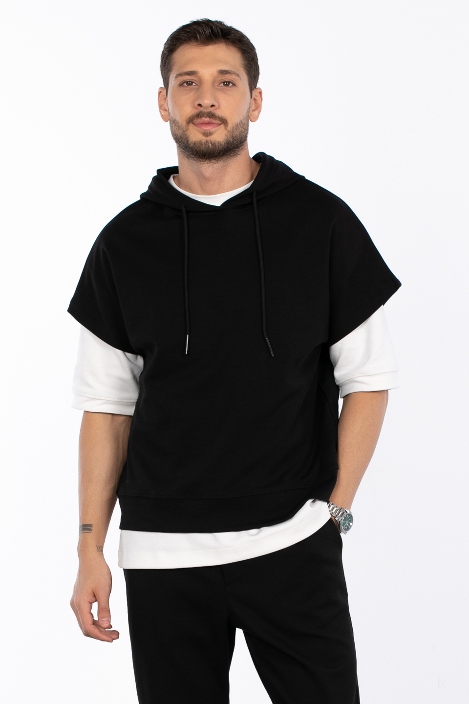 Kapüşonlu oversize sweat MINIMAL CLOTHING-1133 Siyah