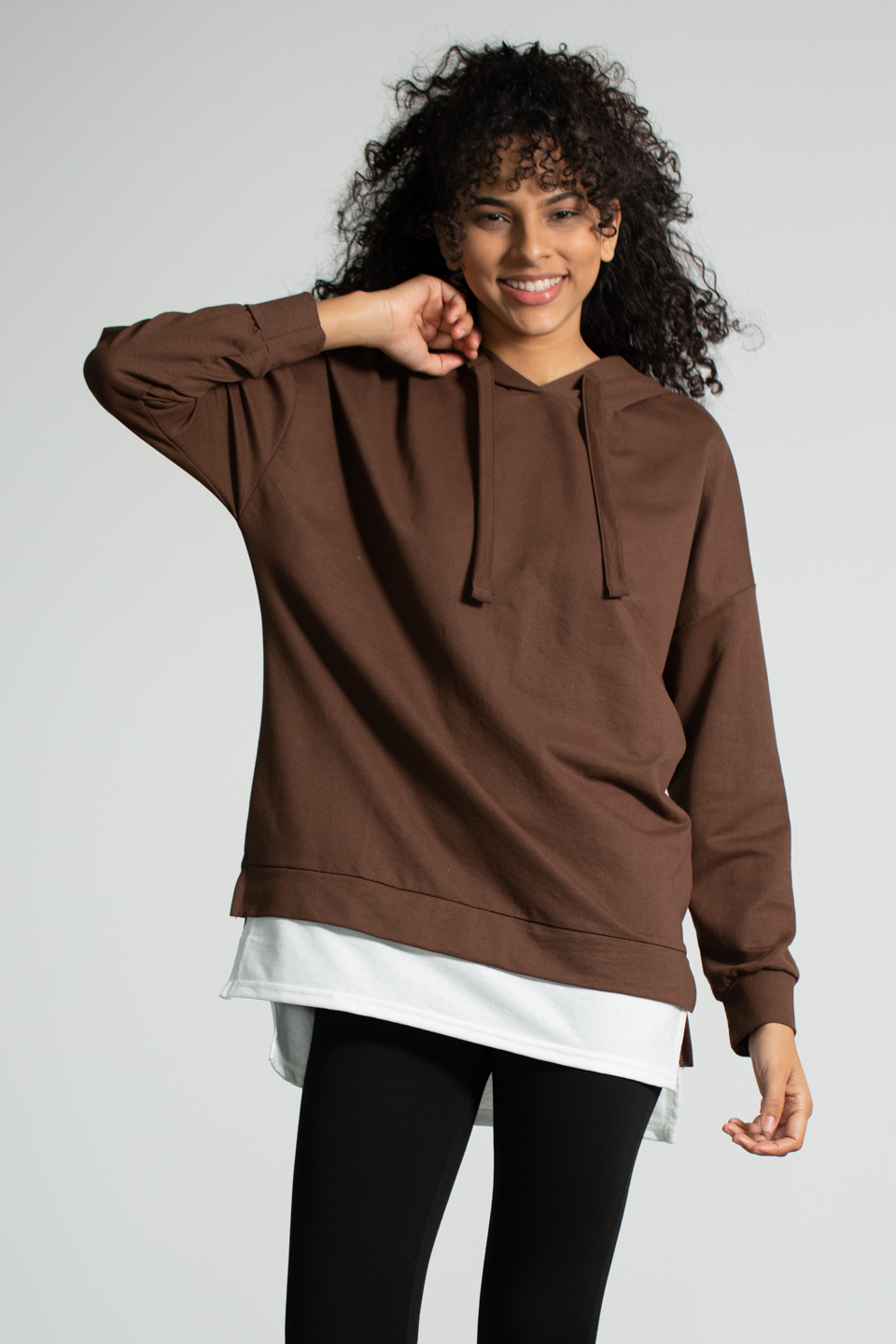 Kapüşonlu Penye Garnili Sweatshirt - Kahve