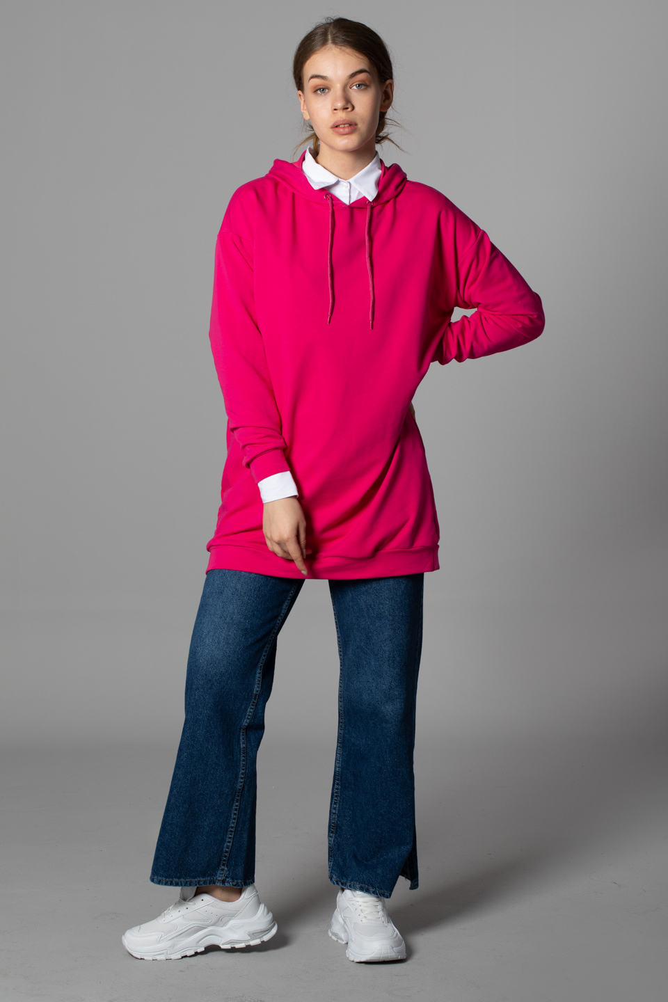 Kapüşonlu sweatshirt-20930 Fuşya