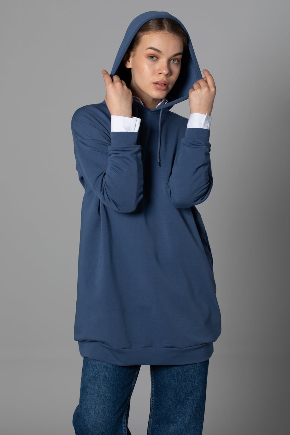 Kapüşonlu sweatshirt-20930 İndigo
