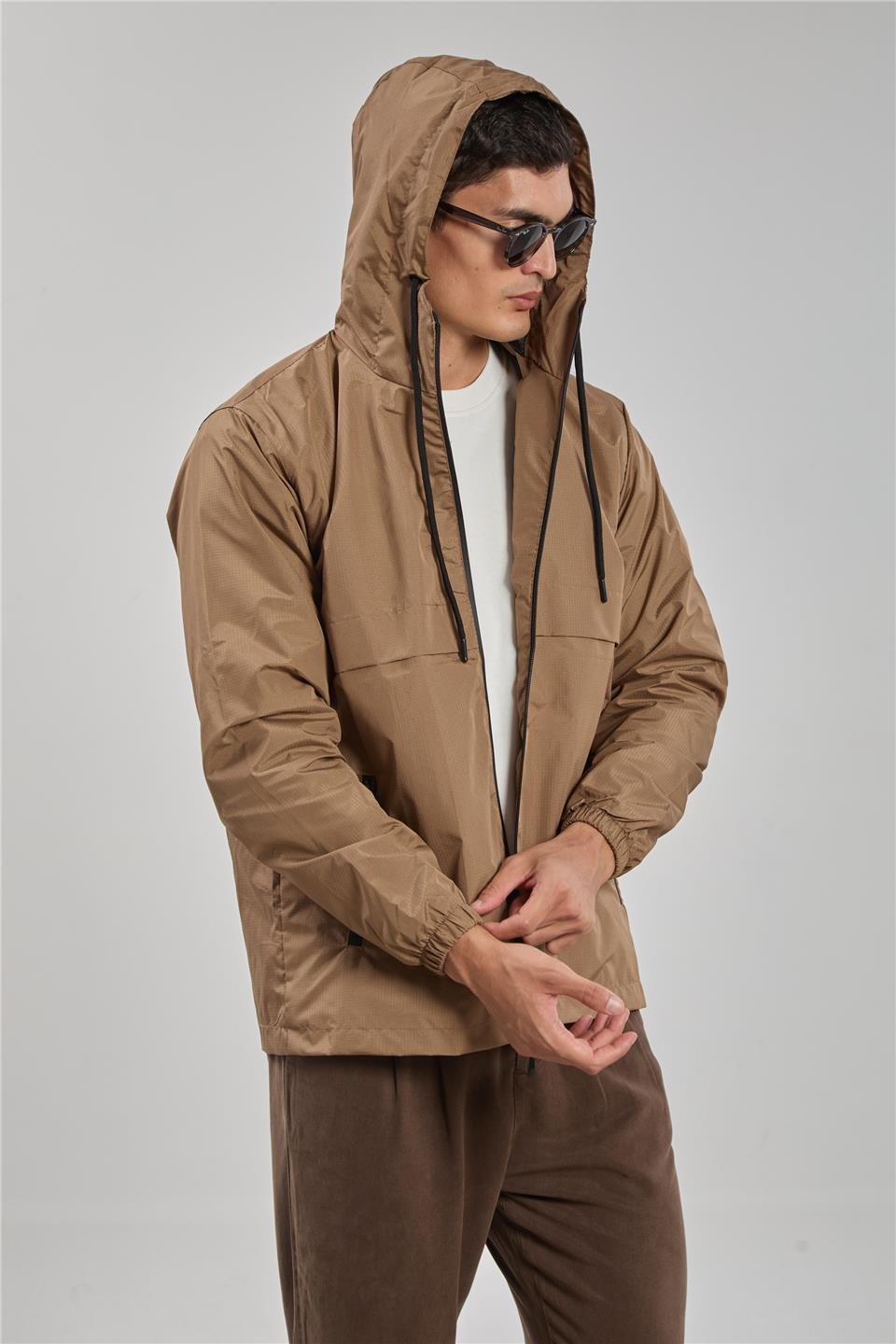 Kapüşonlu teknik mont-3438 Camel