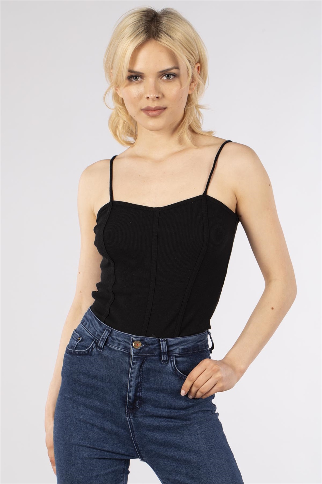 Kaşkorse Alttan Çıtçıtlı Bluz-Siyah