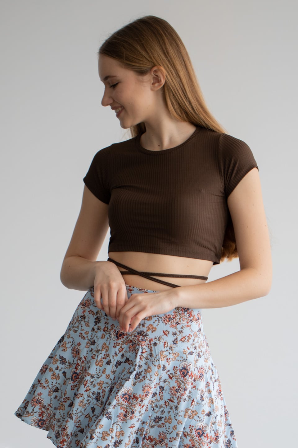 Kaşkorse yanlardan ipli crop body-4750 Kahve