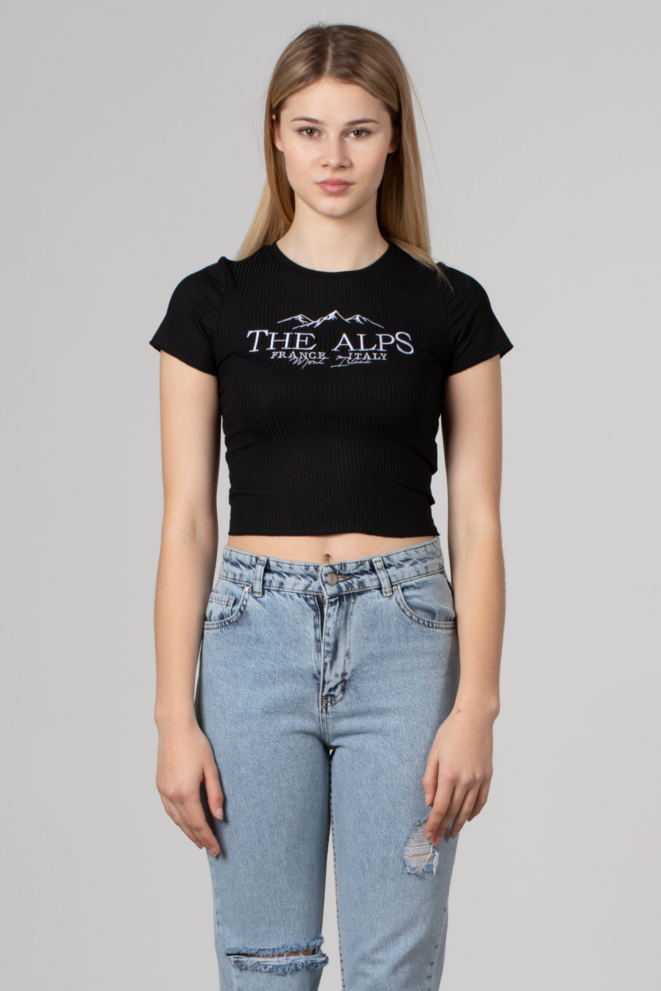 Kaşkorse yazı baskılı t-shirt-2306 Siyah