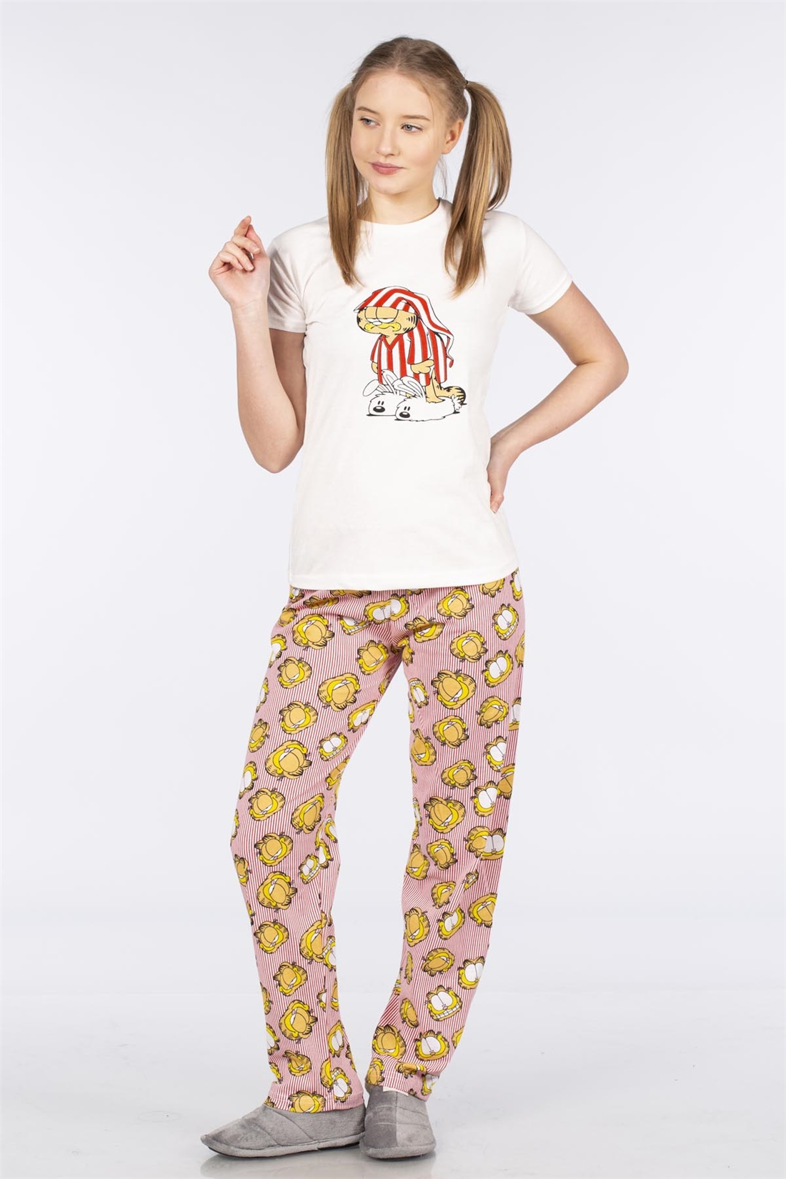Kedi Baskılı Kısa Kollu Pijama Takımı-Kırmızı