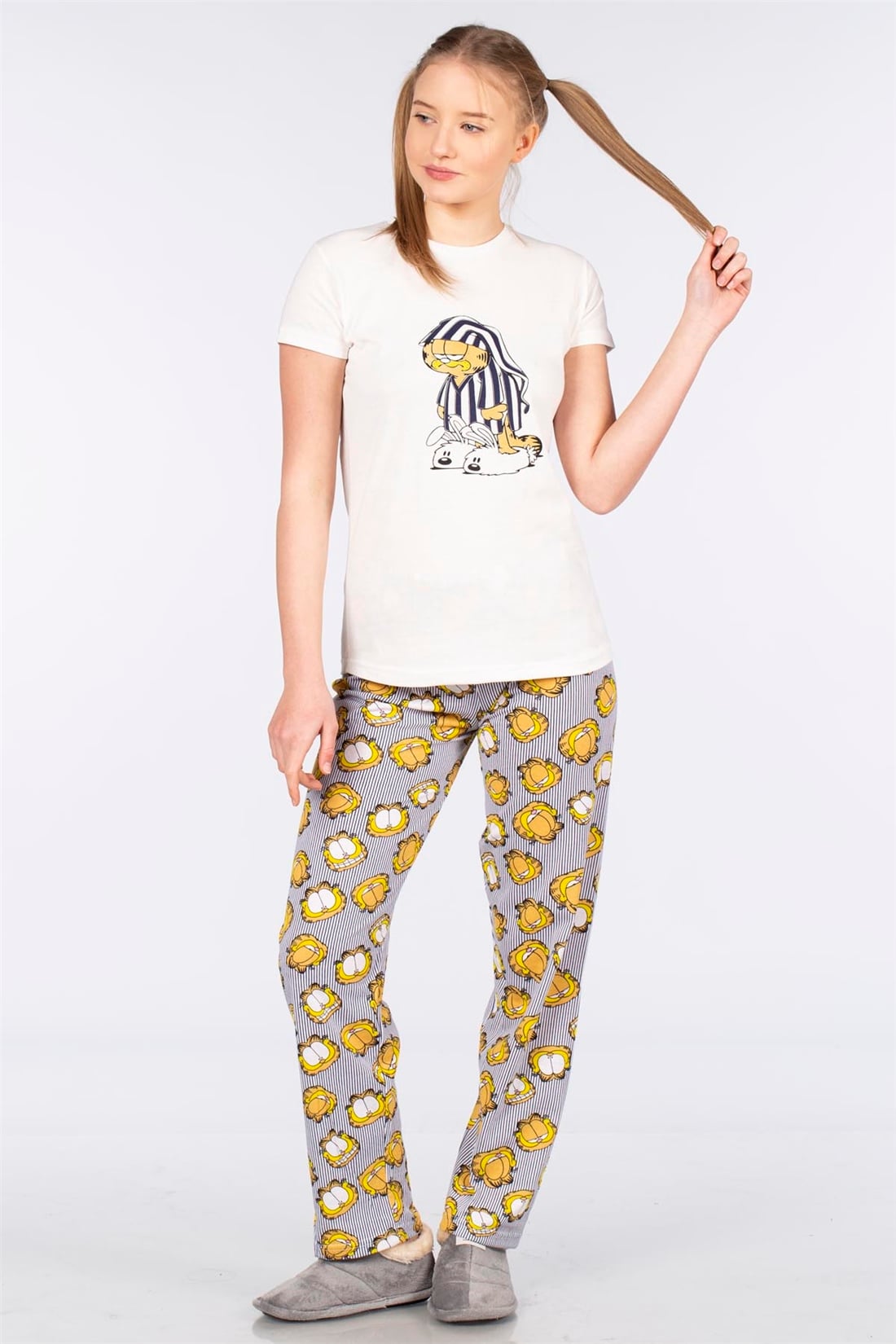 Kedi Baskılı Kısa Kollu Pijama Takımı-Lacivert