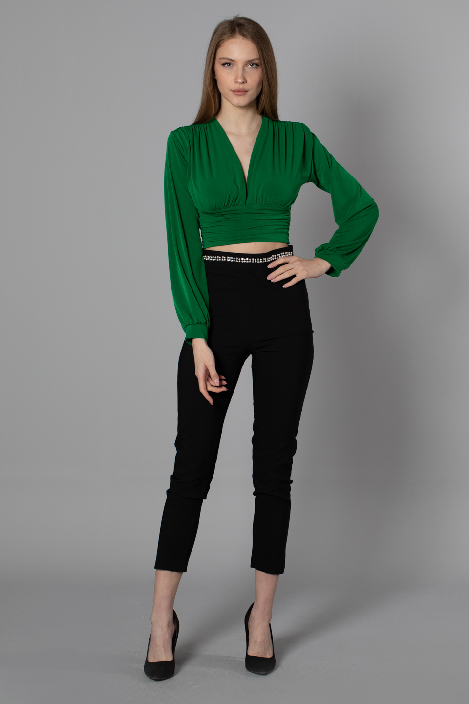 Kemeri taşlı pantolon-3717 Siyah