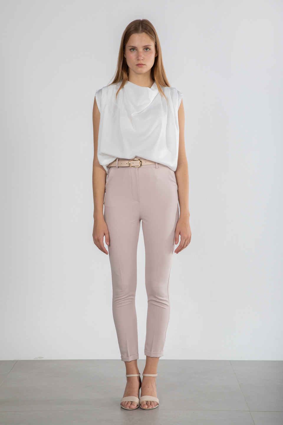 Kemerli double paça pantolon-1931 Taş