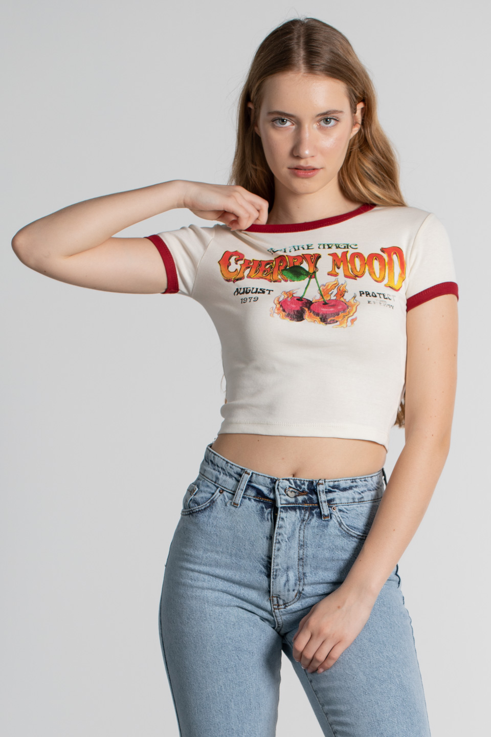 Kiraz baskılı crop body-4066 Taş