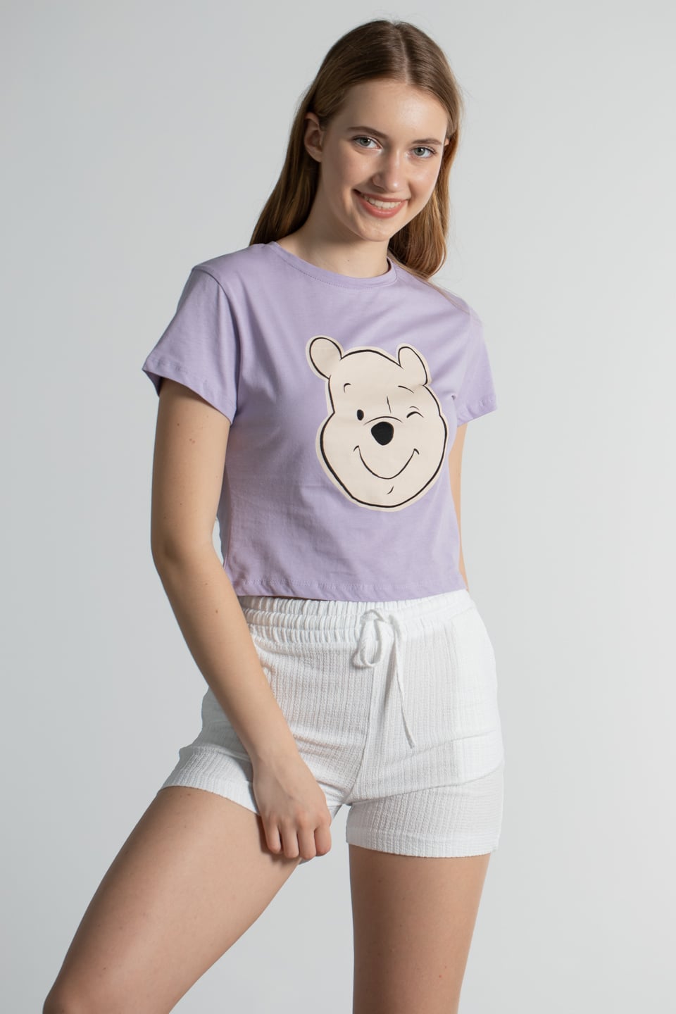 Kısa kol baskılı t-shirt-2358 Lila