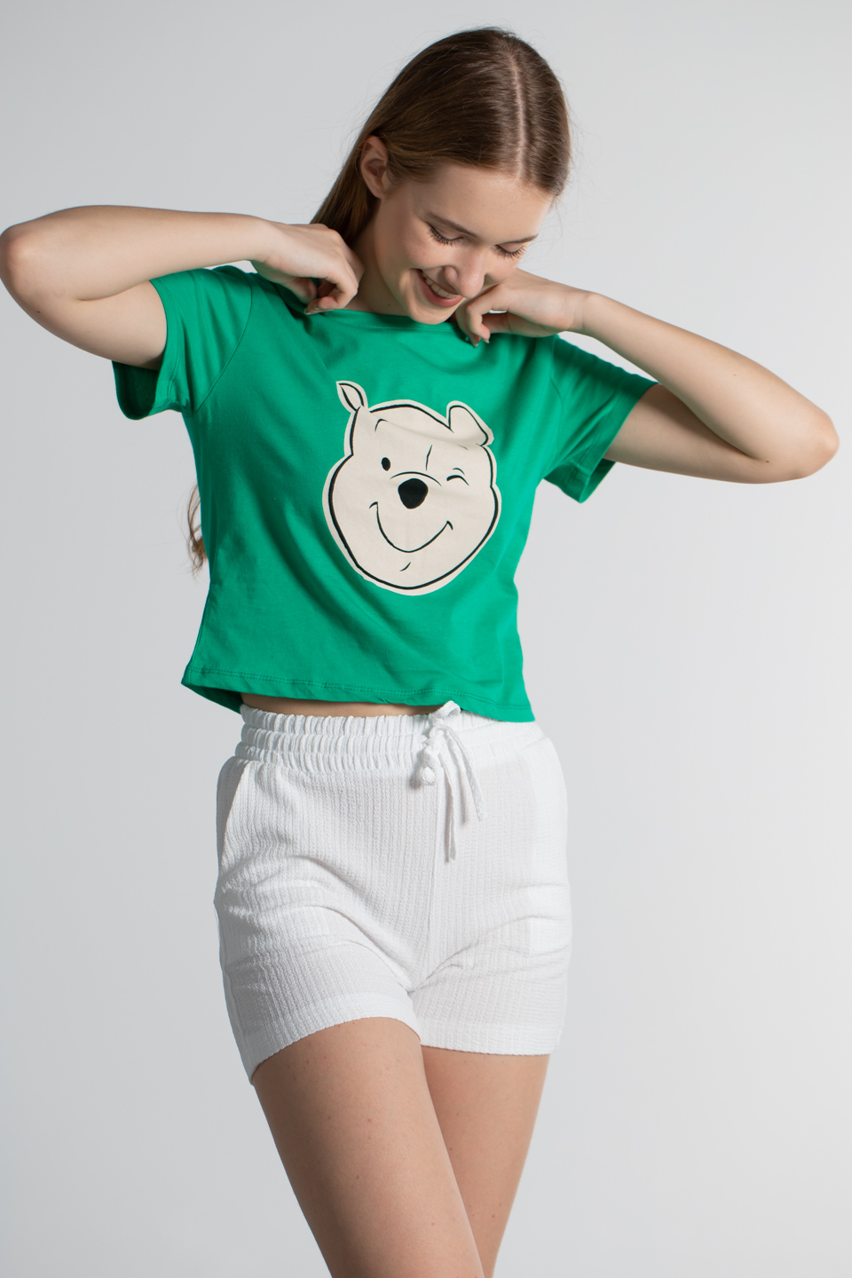 Kısa kol baskılı t-shirt-2358 Yeşil