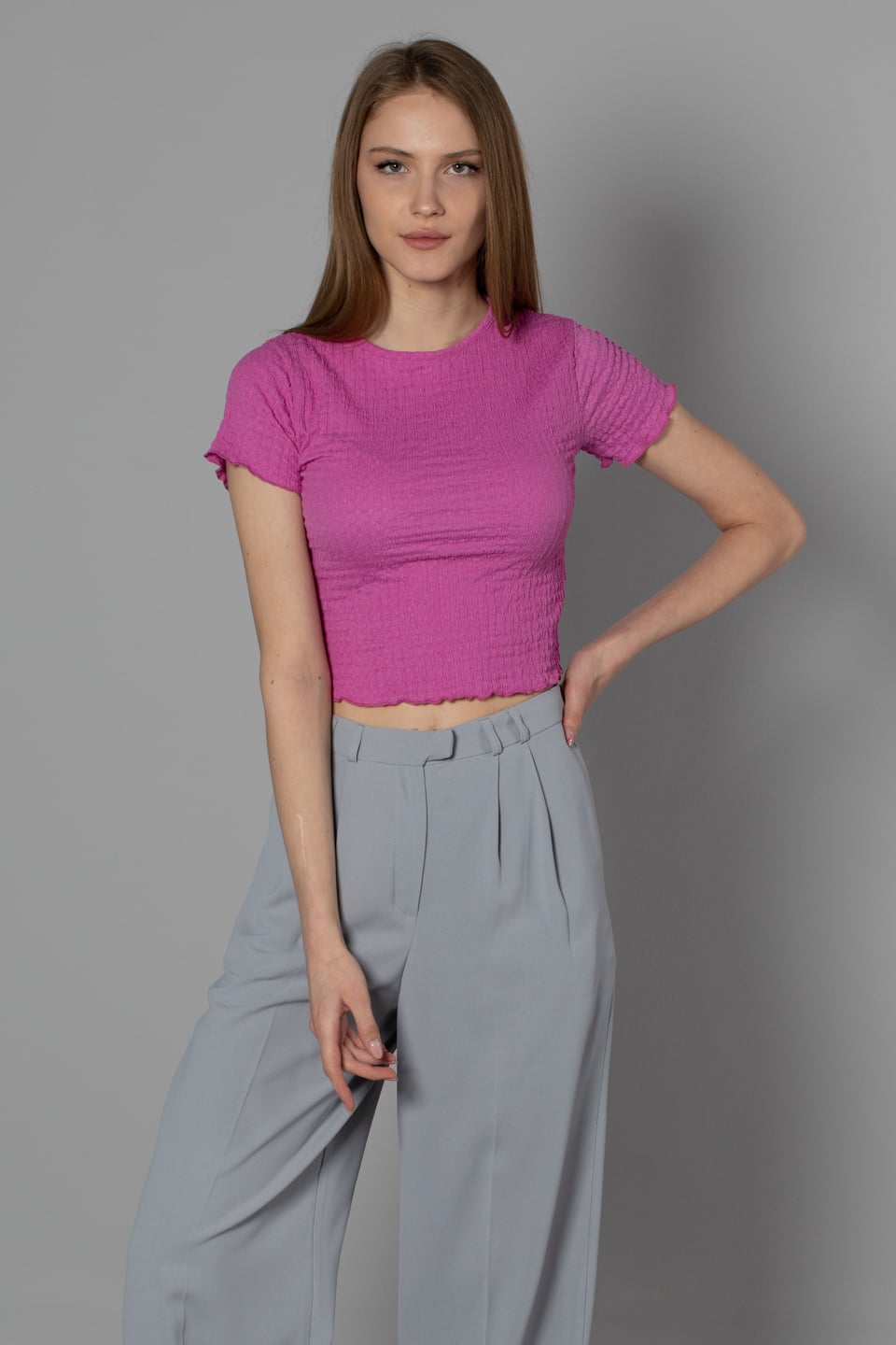 Kısa kol bluz-S0010221 A.Mor