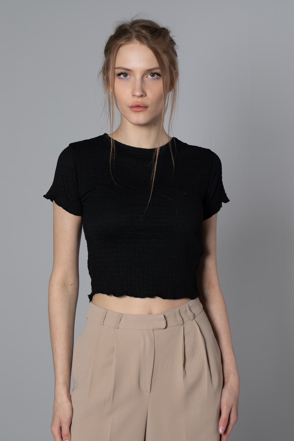 Kısa kol bluz-S0010221 Siyah
