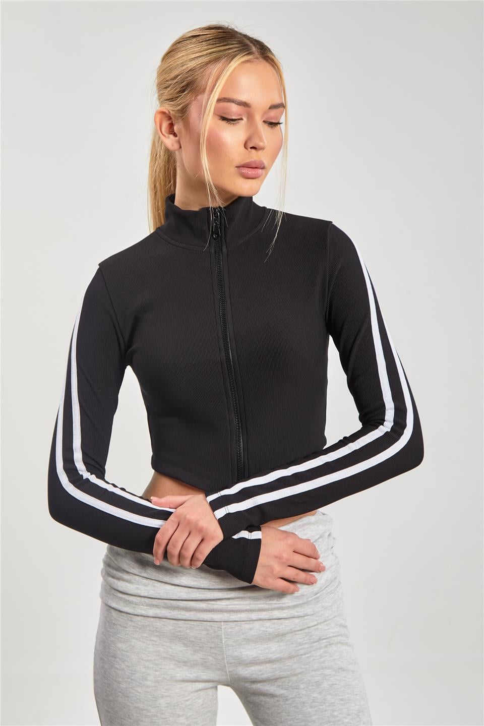 Kol biyeli fermuarlı body-2146 Siyah