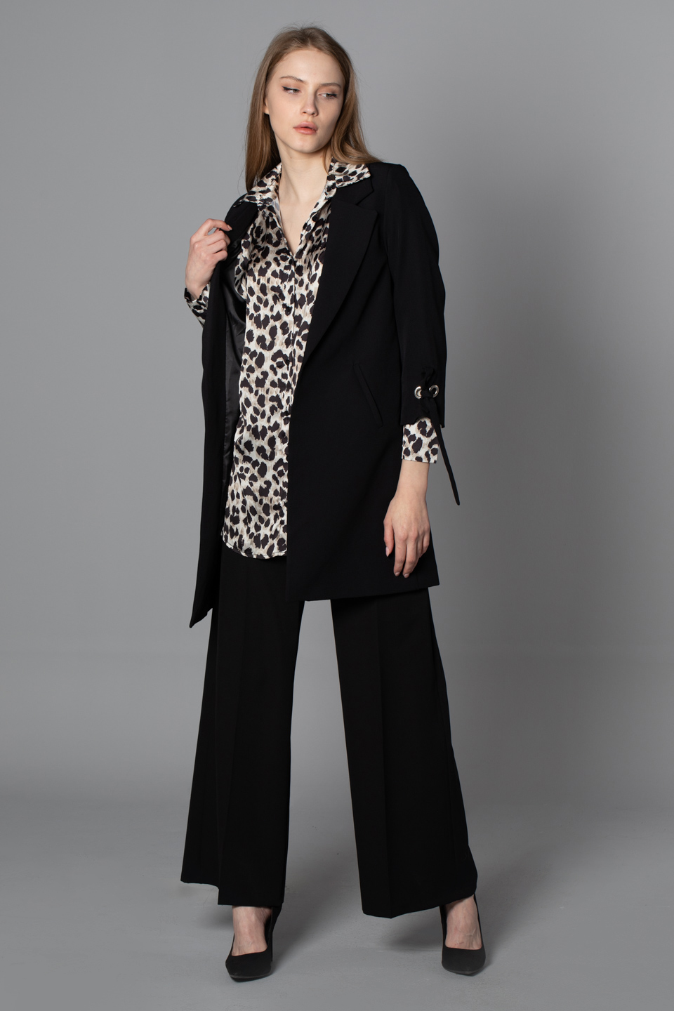 Kolları Kuş Gözlü Blazer Ceket - Siyah