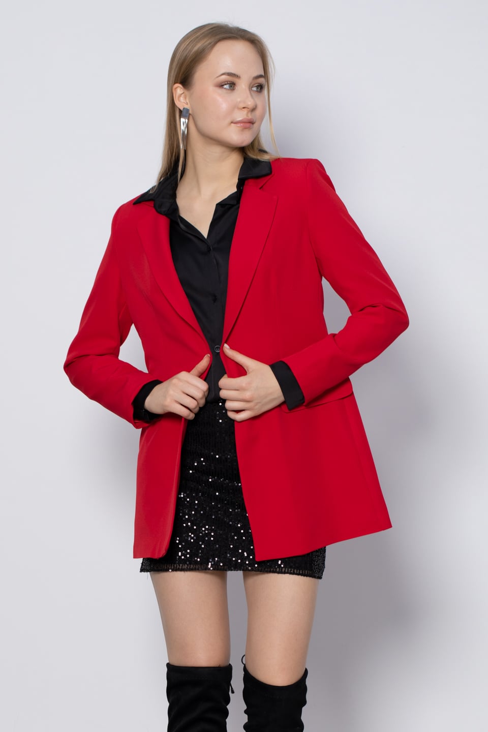 Kruvaze yaka blazer ceket-1675 Kırmızı