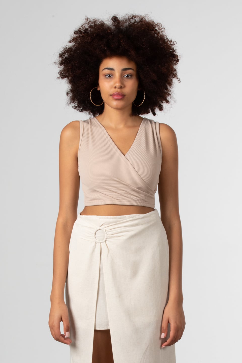 Kruvaze yaka crop body-81661 Taş