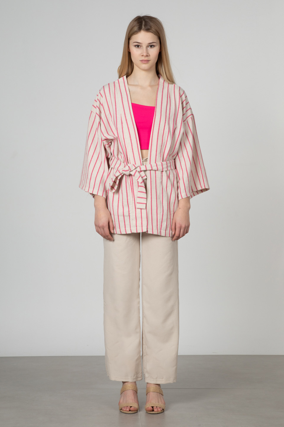 Kuşaklı kimono-35-6683 Fuşya