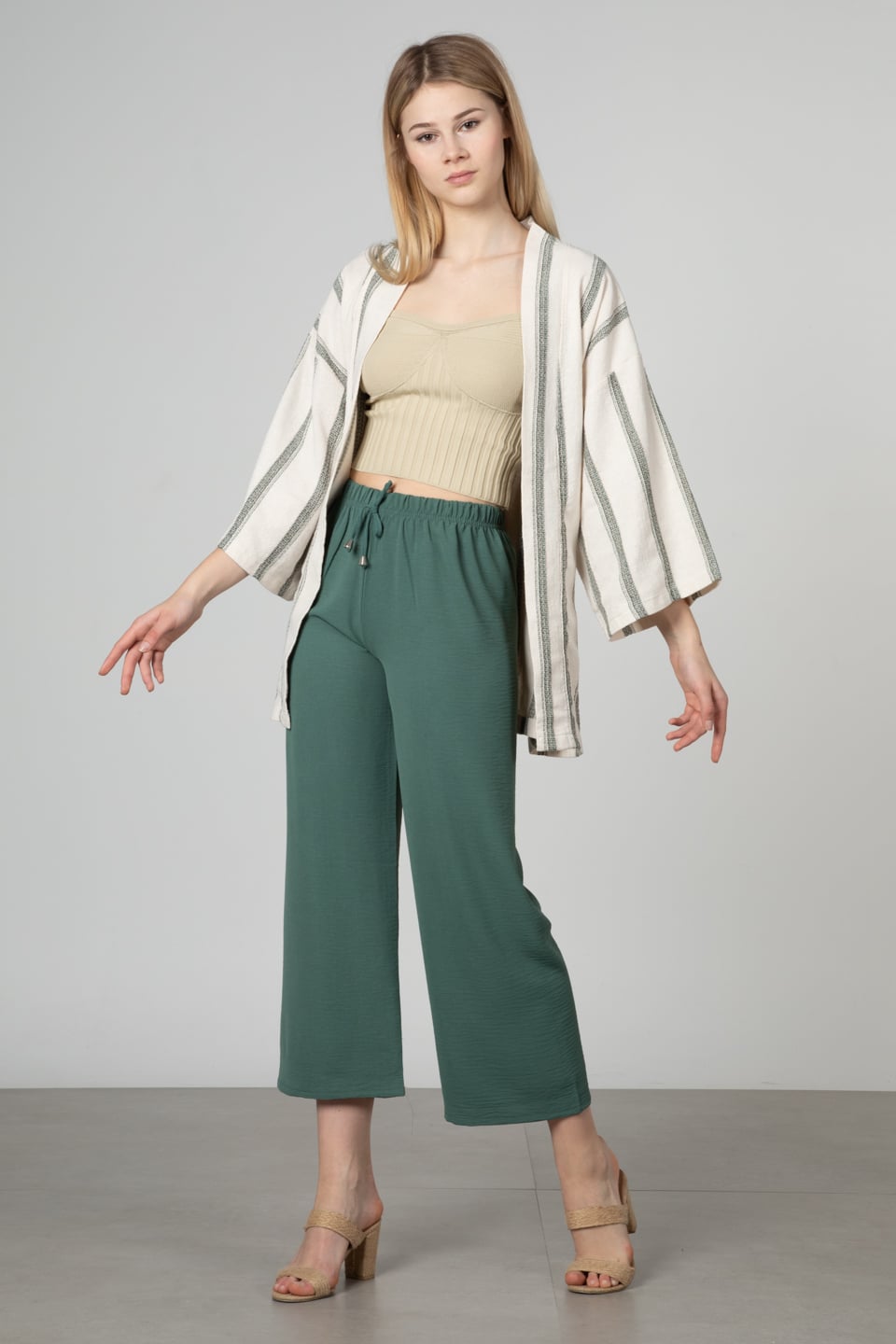 Kuşaklı kimono-35-6683 Haki