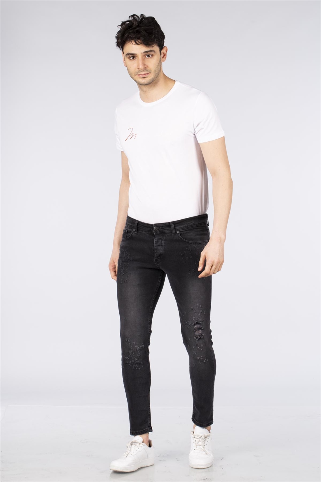 Lazer Kesimli Jean Pantolon-Siyah