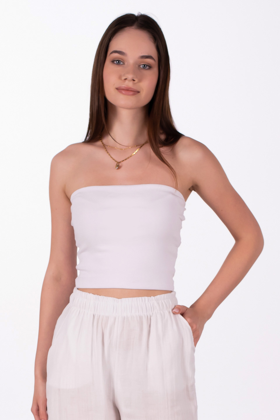 Likralı straplez body-3846 Beyaz