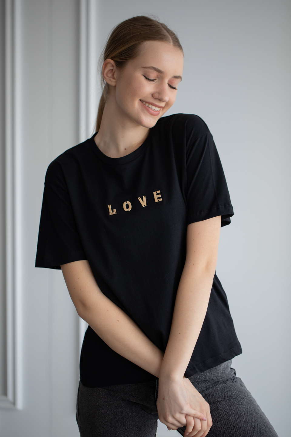 Love metal işlemeli t-shırt-118 Siyah