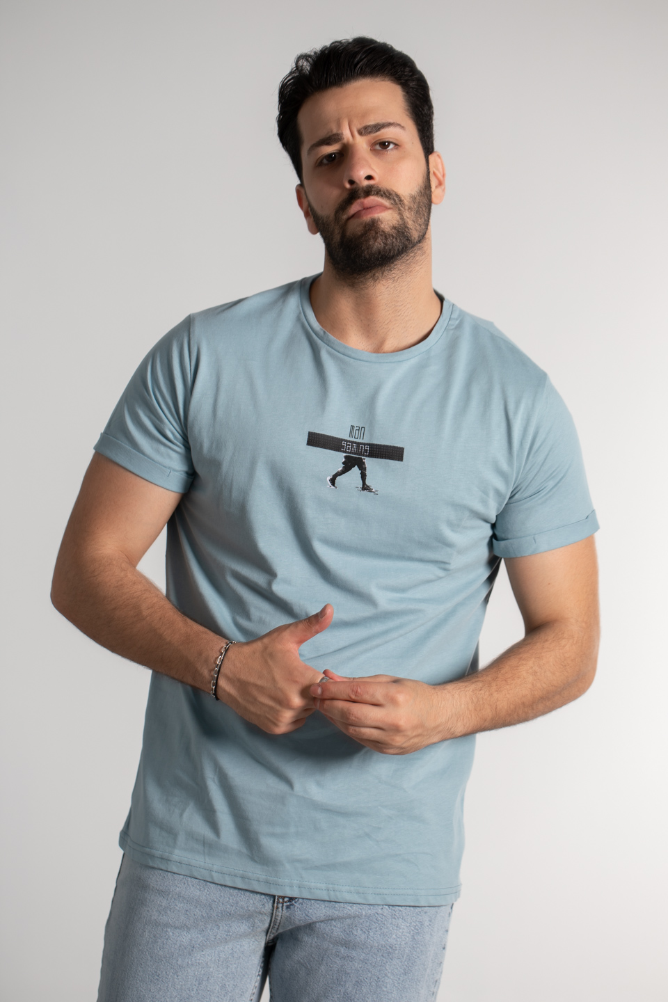 Man baskılı double kol t-shırt-2102 S.Blue
