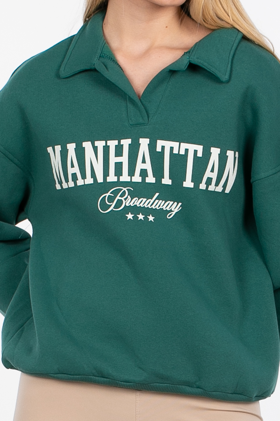 Manhattan baskılı sweatshirt-82-152 K.Yeşil/Ekru